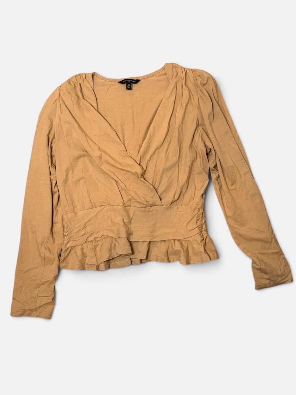Banana Republic M Camel Surplice Wrap Peplum Top Cotton Modal